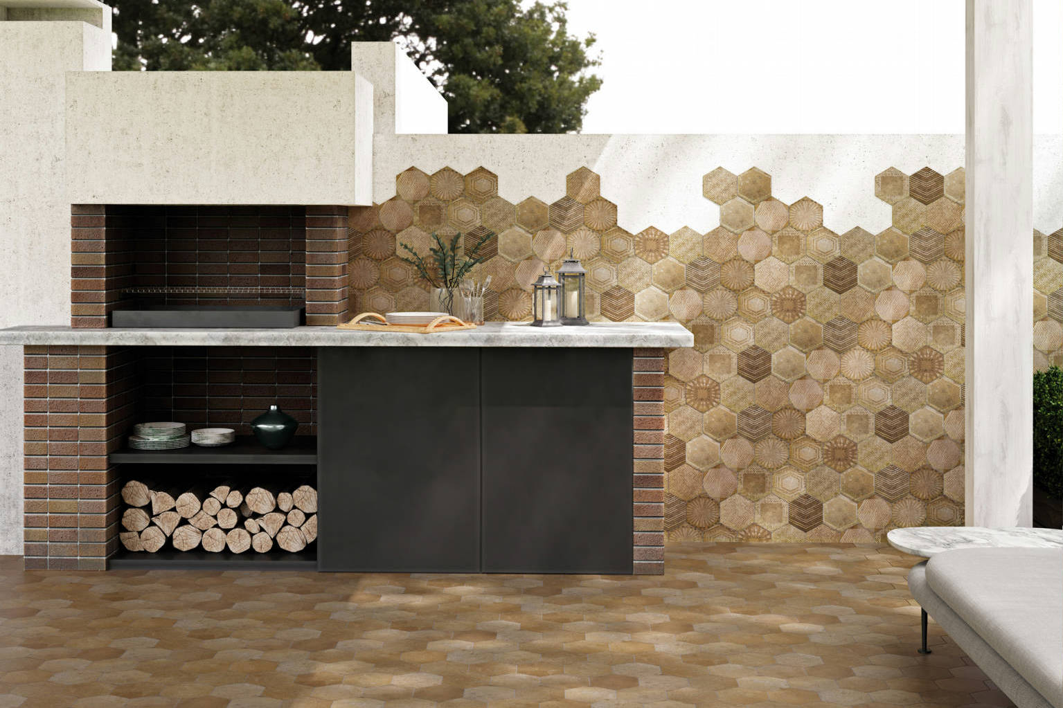 Alma 5.5x6.3” Terra and Sand Decor Hexagon | North Hills Flooring