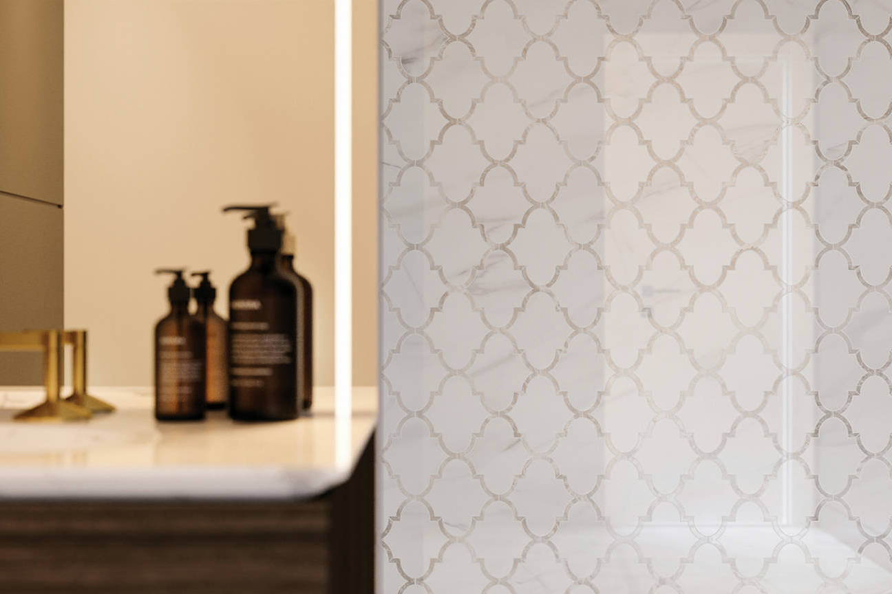 Ardor Infatuation Arabesque Polished Mosaic 3 | North Hills Flooring