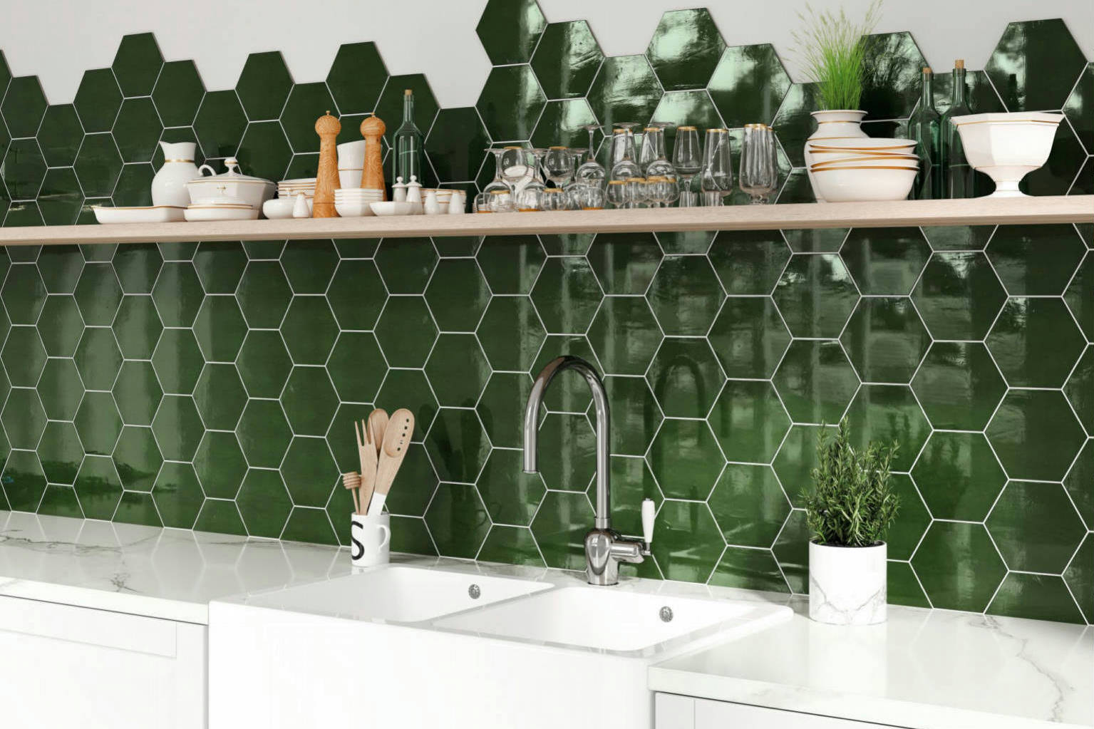 Ronda 5.5X6.3” Green Hexagon | North Hills Flooring