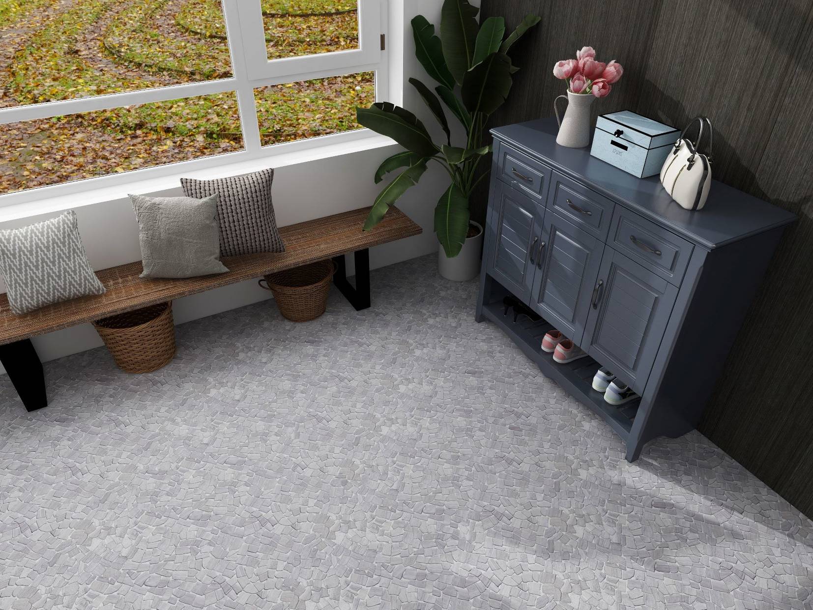 Beige Limestone Matte Mini Opus Interlocking  | North Hills Flooring