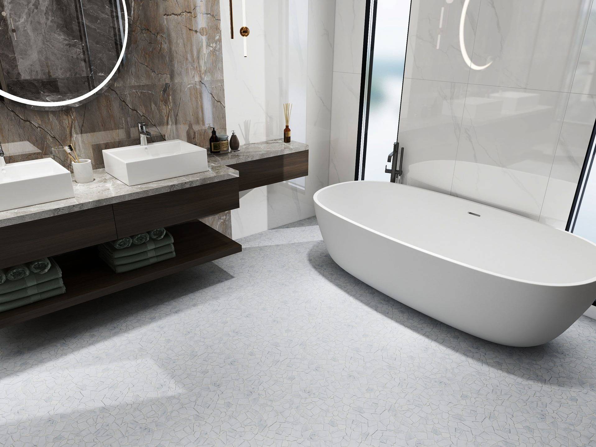 Mini Opus Matte White Grey Marble Stone Interlocking | North Hills Flooring