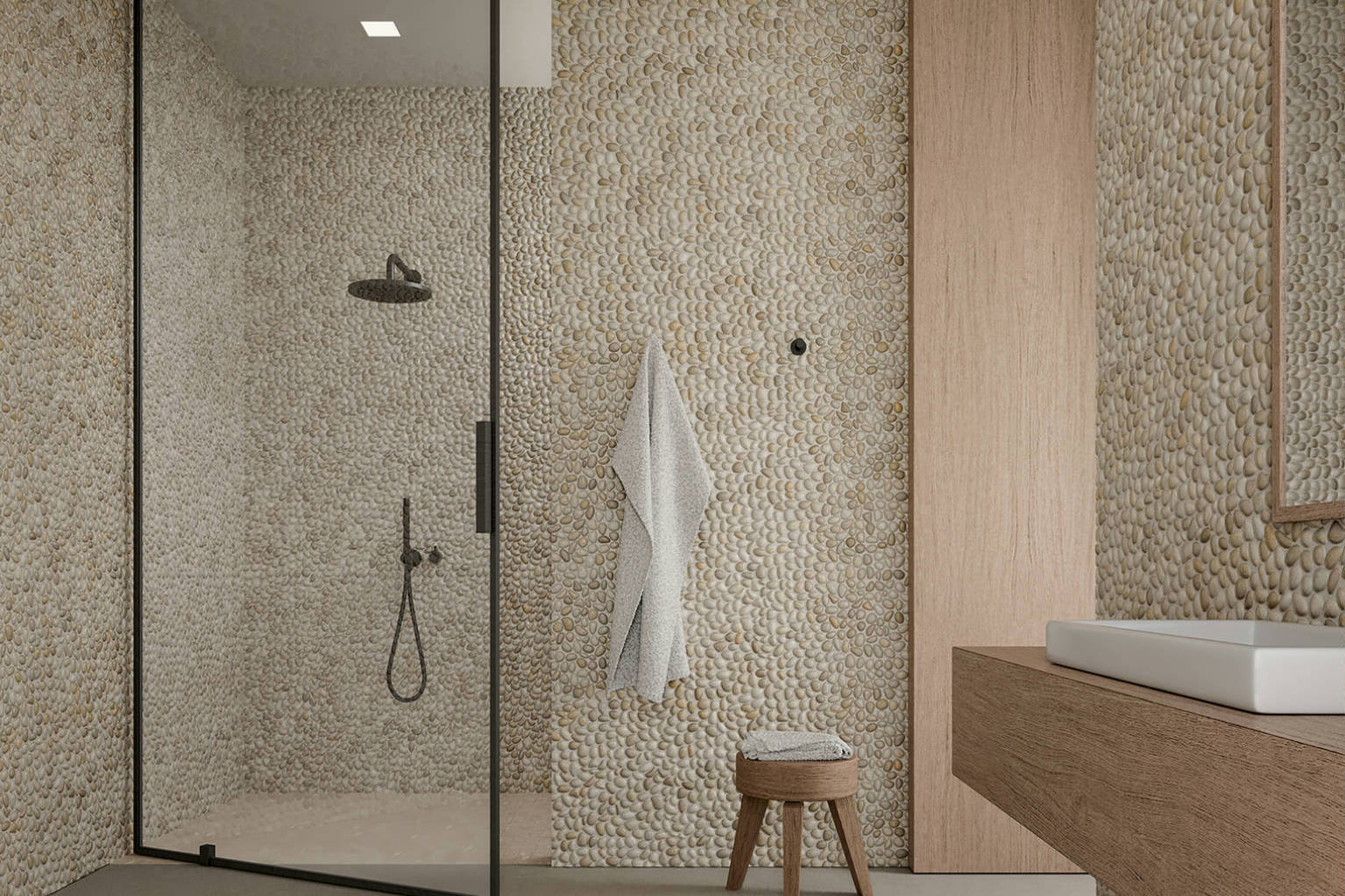 Zen Fiji Cream Natural Pebble Matte Mosaic | North Hills Flooring