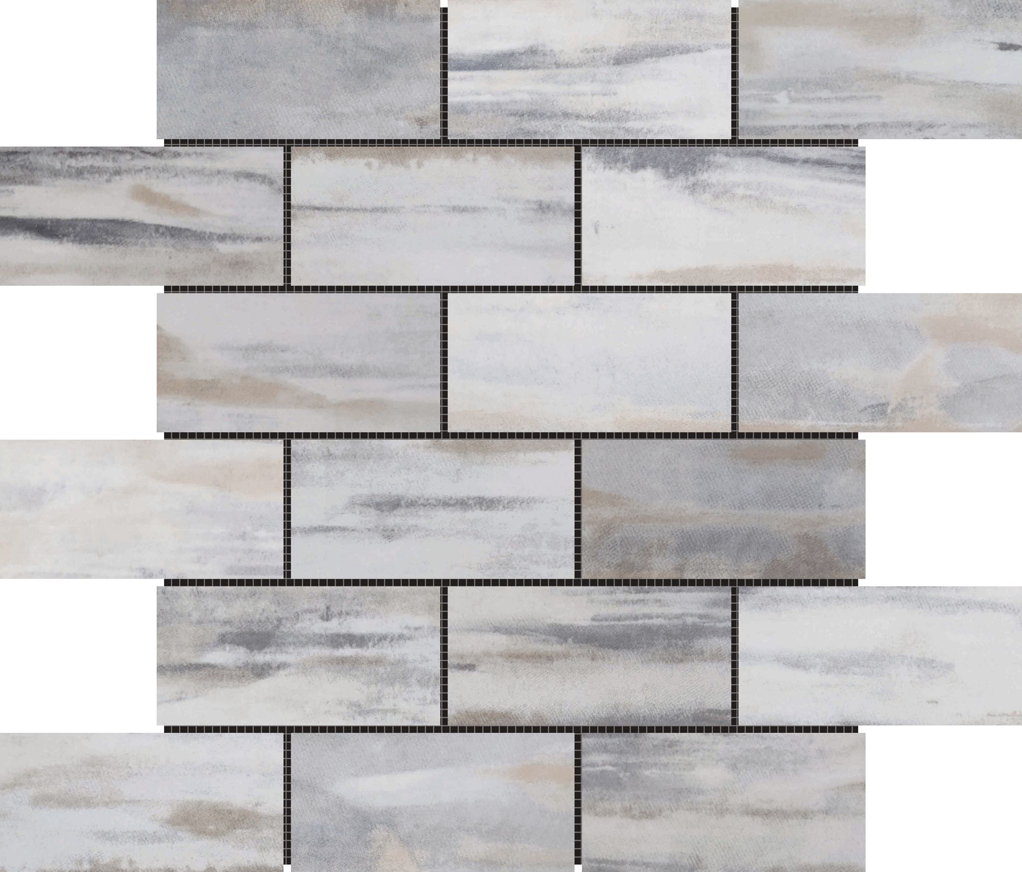 2"x4" Glazed Ceramic Grey Beige Mix Rough Surface Mosaic | North Hills Flooring