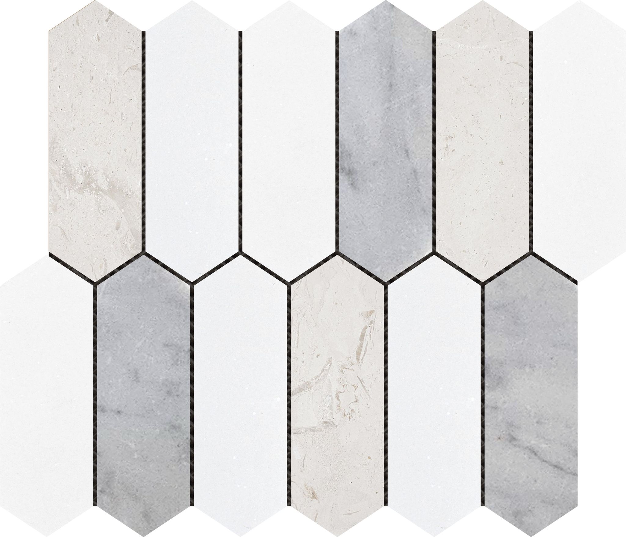 2"x6" Picket White Grey Beige Marble Mix | North Hills Flooring