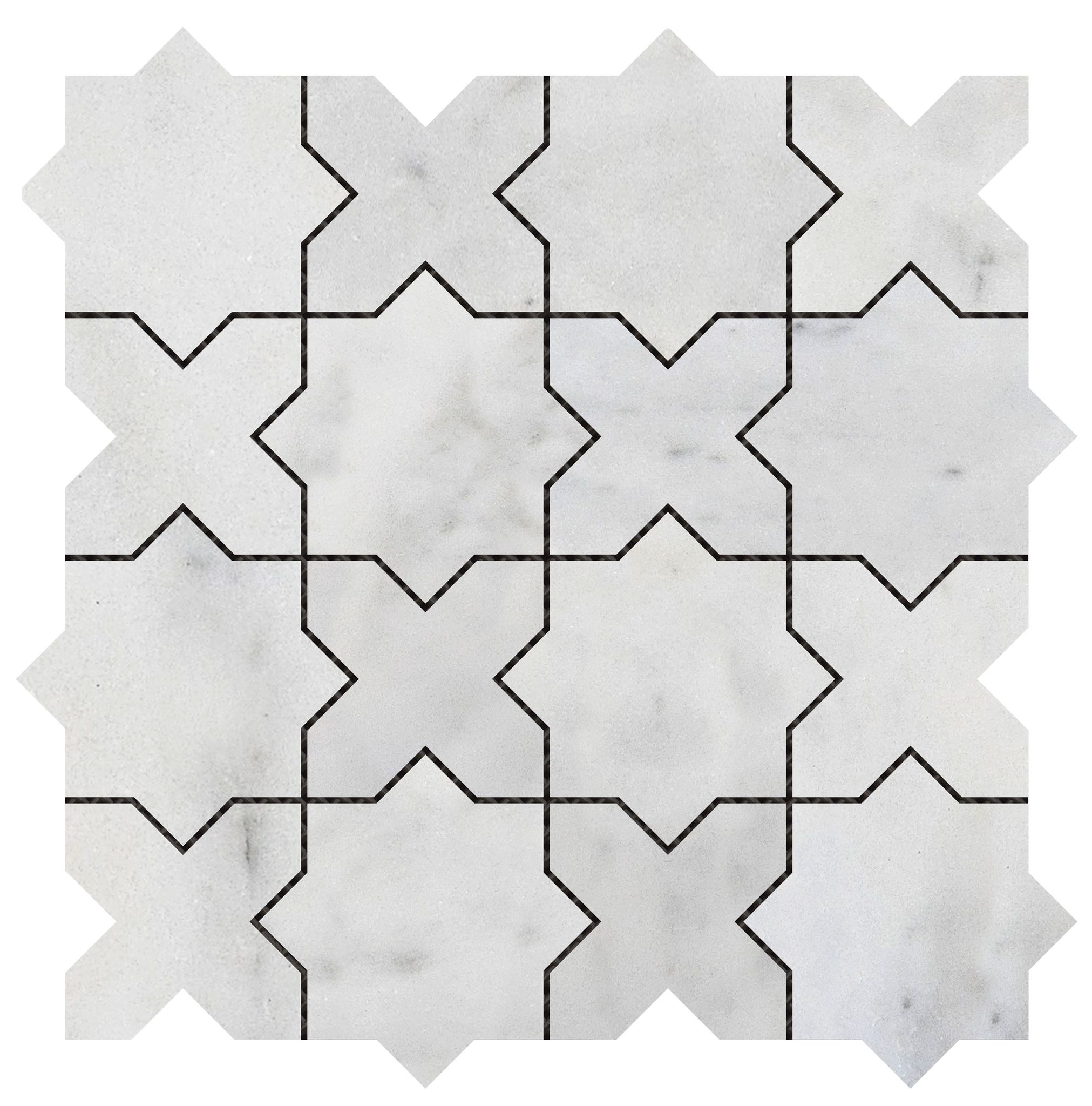 3"x3" Cross & Star White Grey Marble | North Hills Flooring