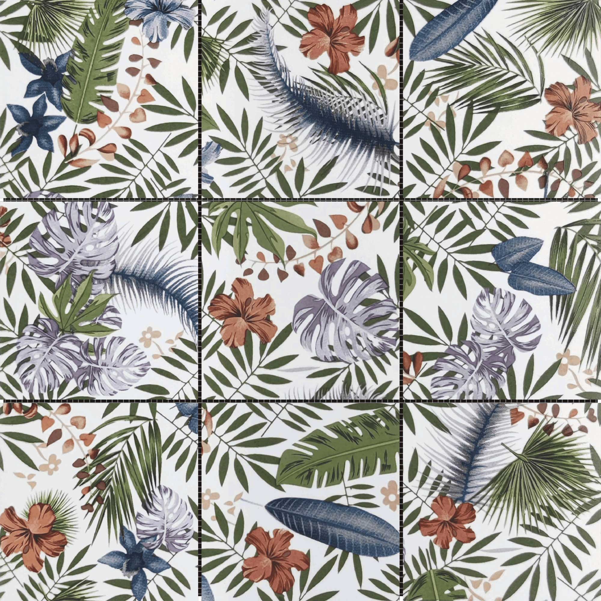 4"x4" Floral Palm Multicolor Mosaic | North Hills Flooring