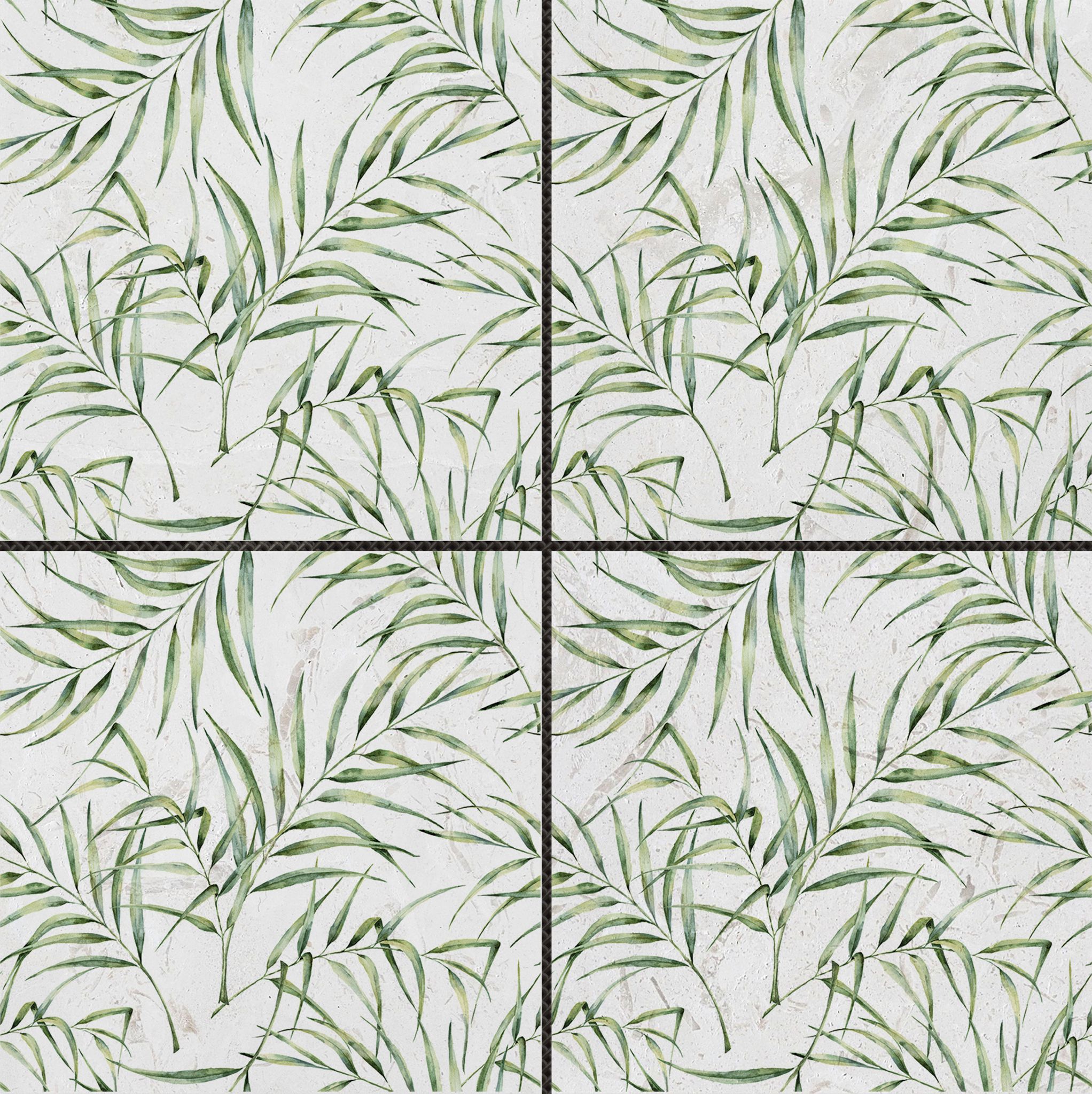 6"x6" Green Palm Leaf Printed Beige Marble | North Hills Flooring