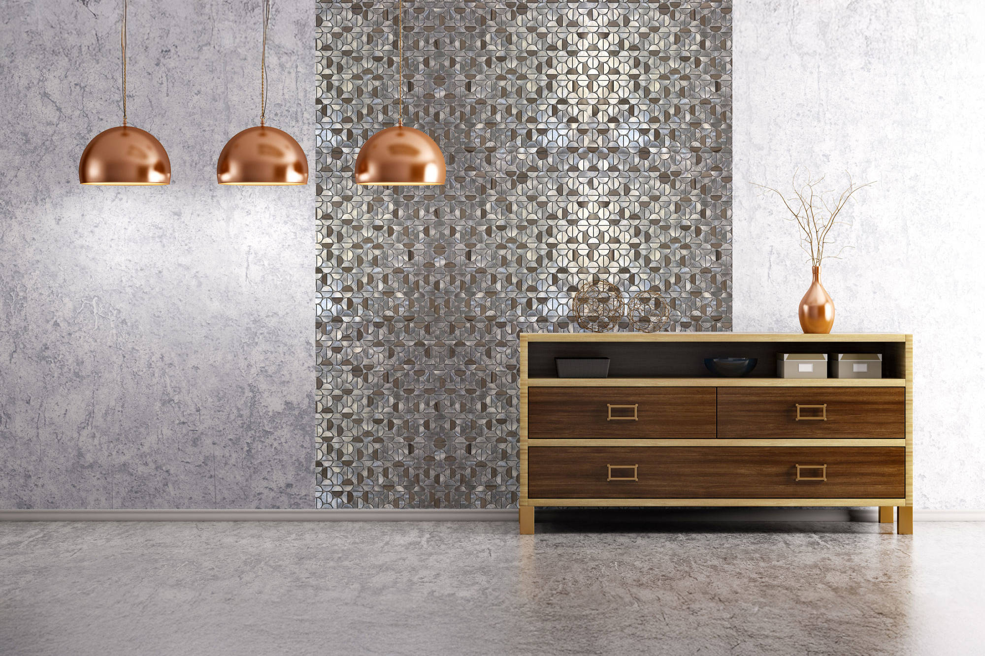 Aluminum & Marble Semi Circle Silver Brown 2 | North Hills Flooring