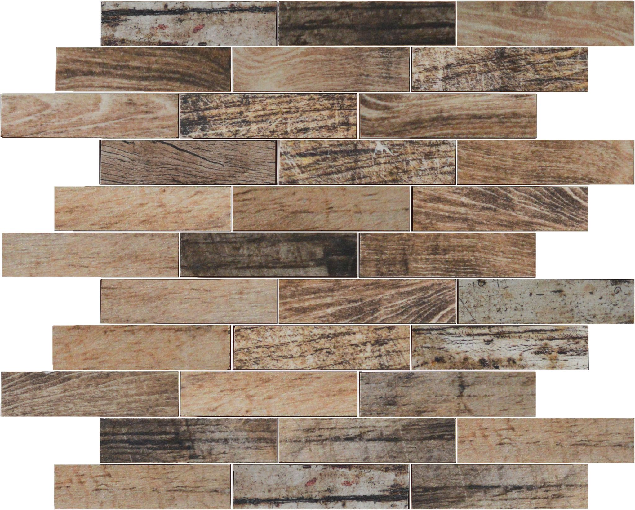 Beige Brown Mix Wood 1.1"x4" Glazed Ceramic Mosaic | North Hills Flooring
