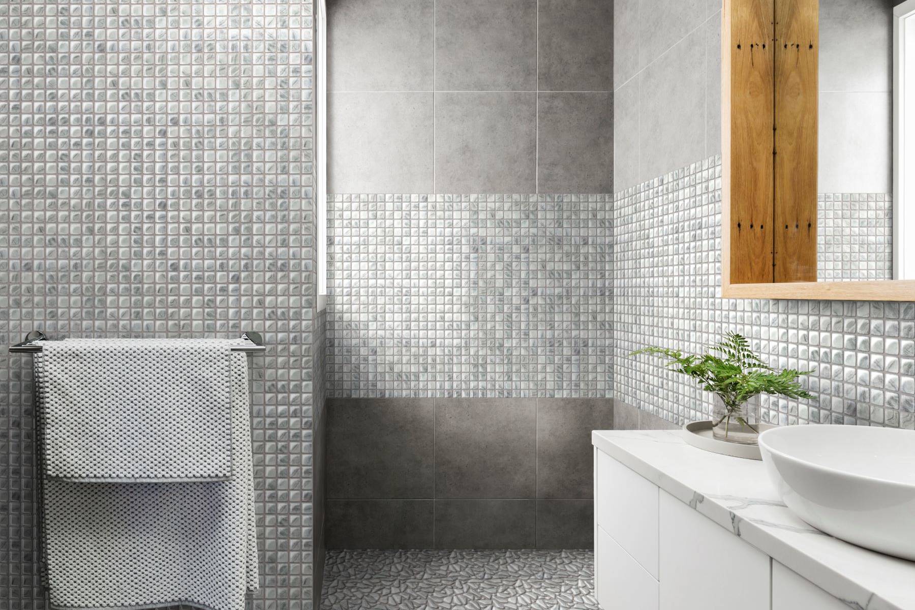 Glass Pebble Light Grey  + Glass Square Light Grey | North Hills Flooring