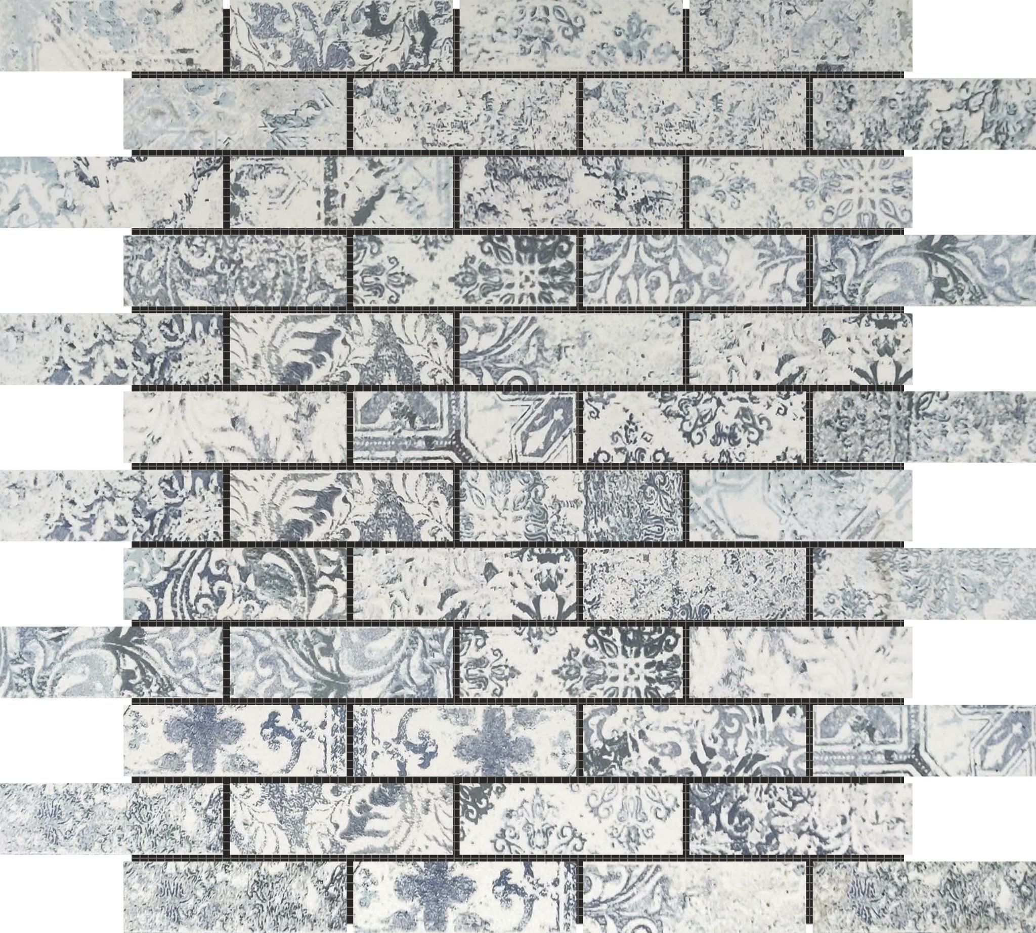 Grey Mix Pattern Deco Brick Matte Glazed Porcelain 1"x3" Mosaic | North Hills Flooring