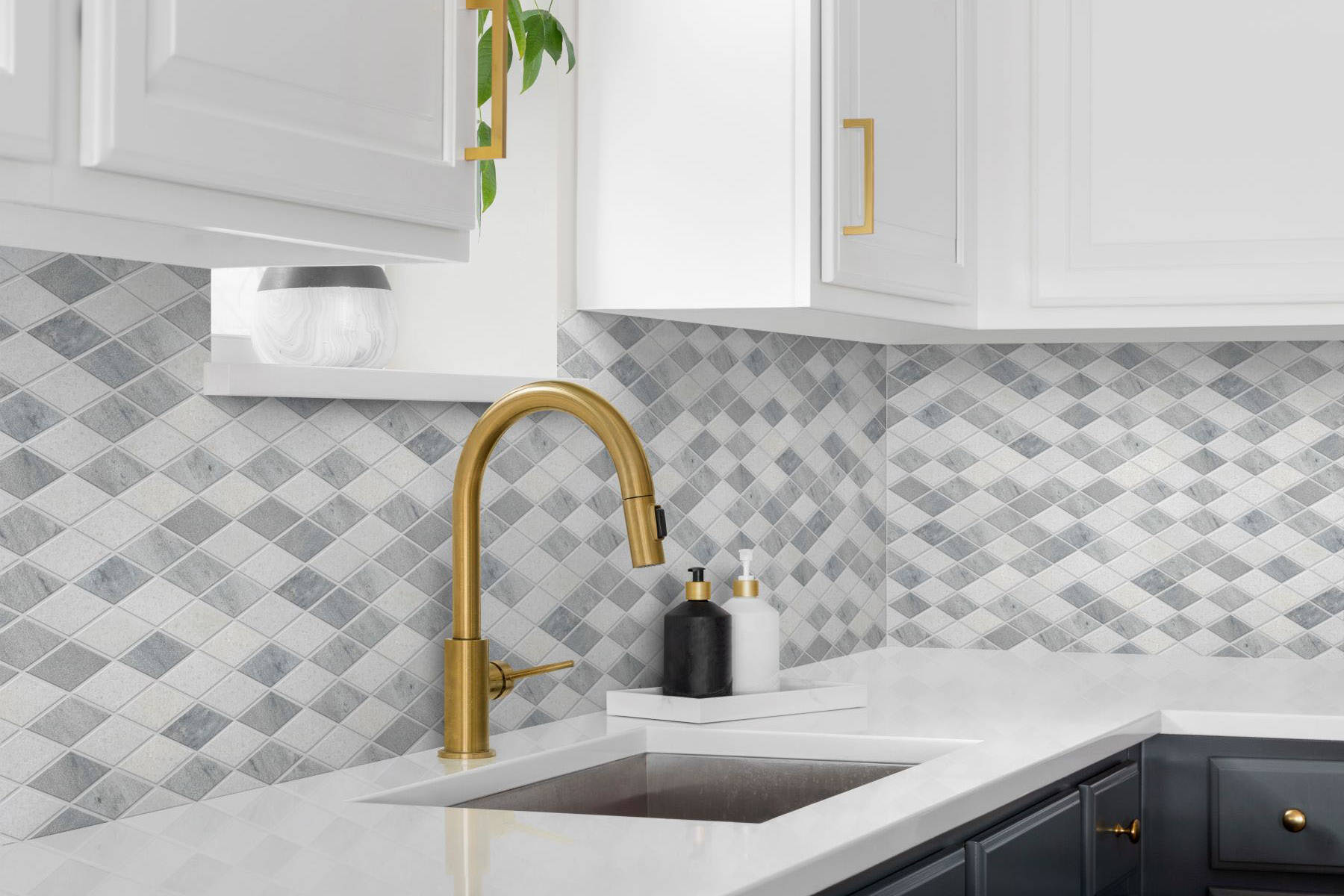 Grey White Multicolor Marble Diamond Honed Mosaic | North Hills Flooring