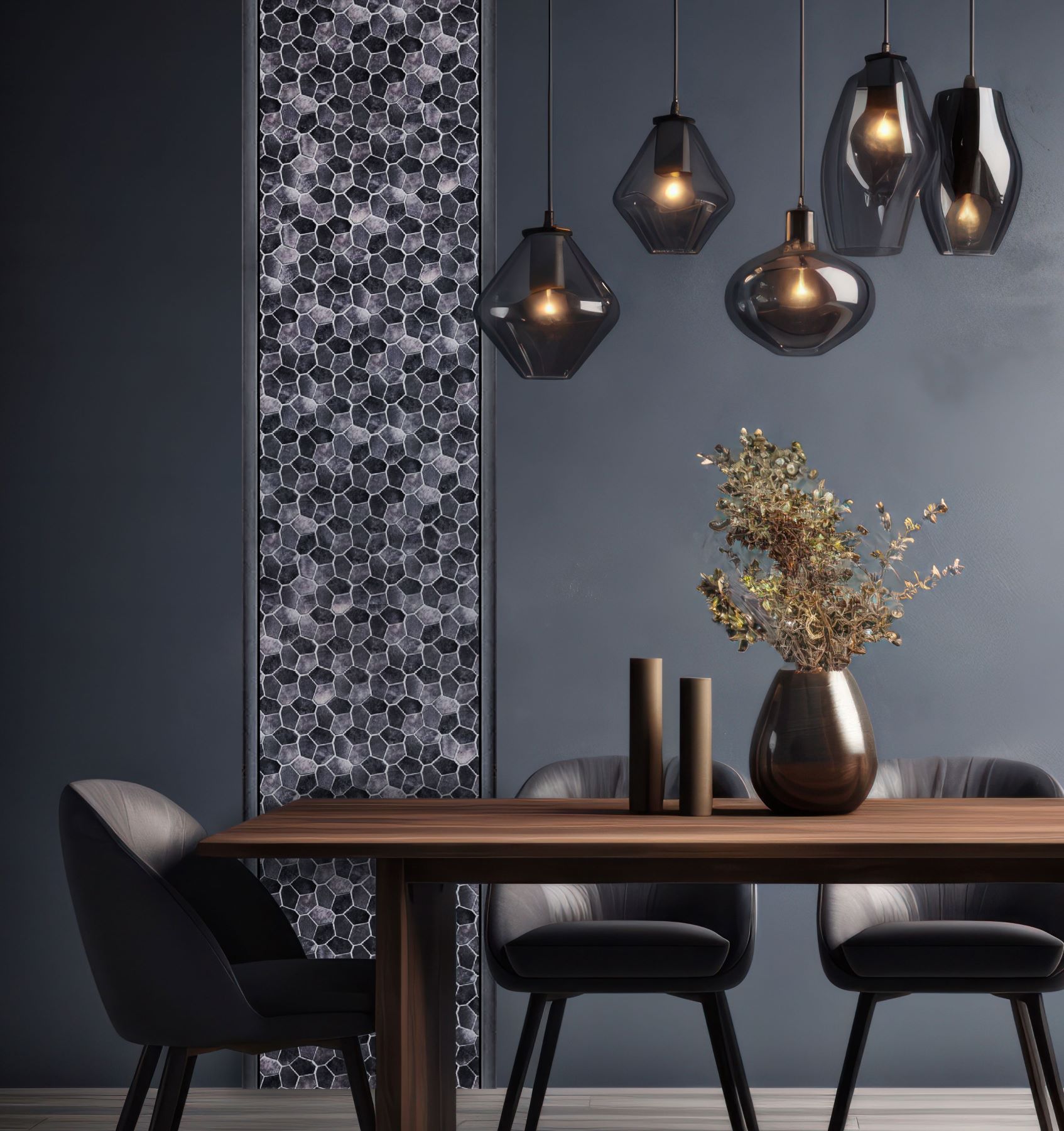 Hexagon Aluminum Mix Grey Mosaic  | North Hills Flooring