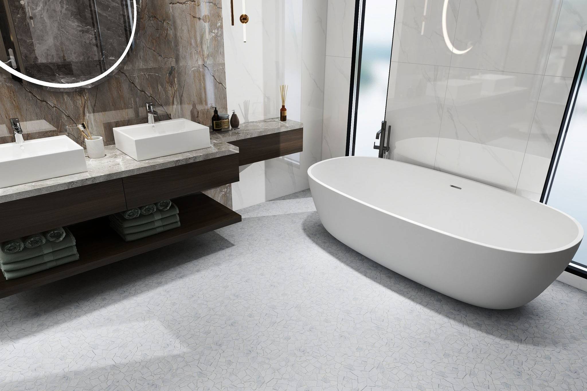 Mini Opus Matte White Grey Marble Stone Interlocking | North Hills Flooring