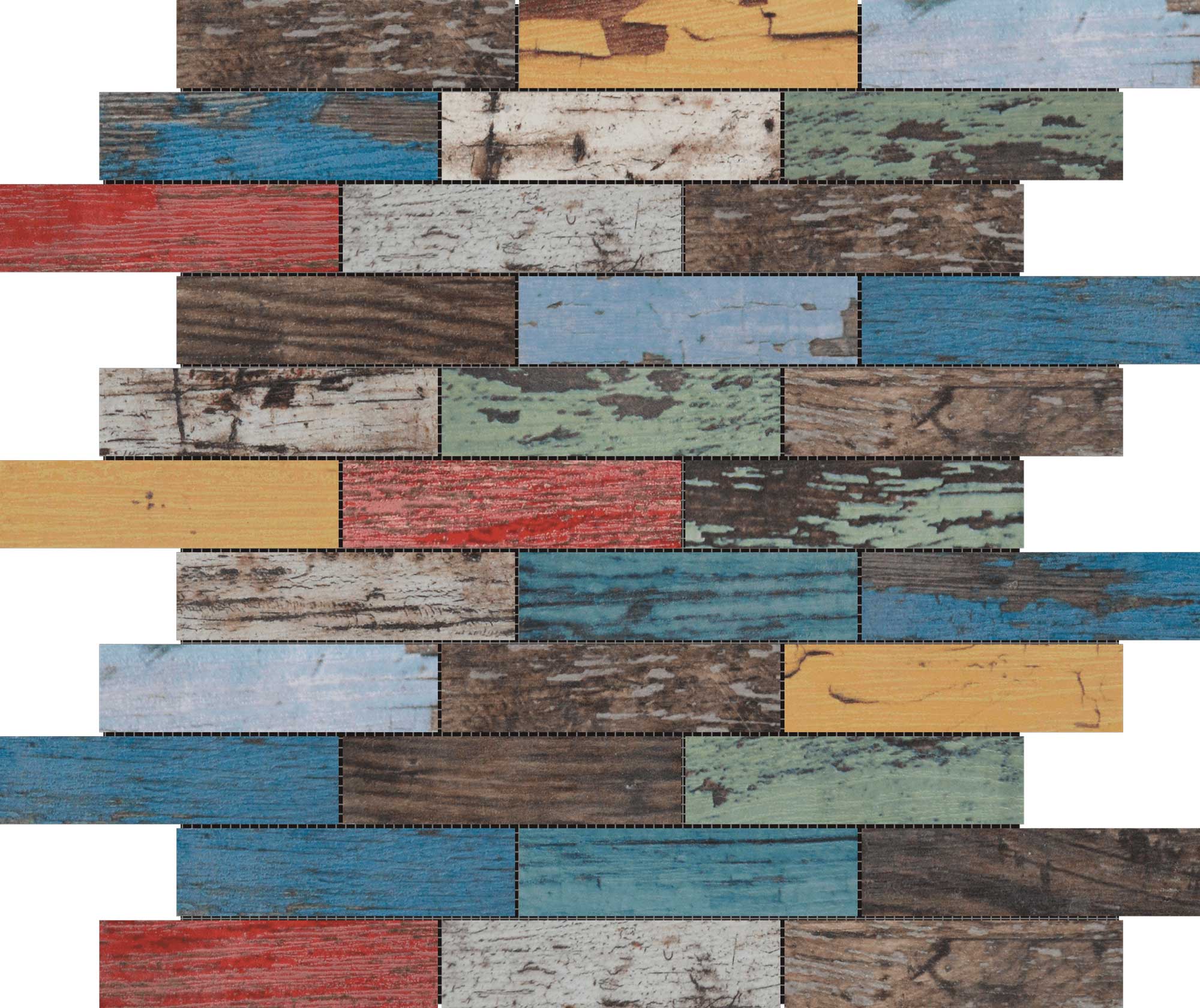 Multicolor Wood 1.1"x4" Glazed Ceramic Mosaic | North Hills Flooring