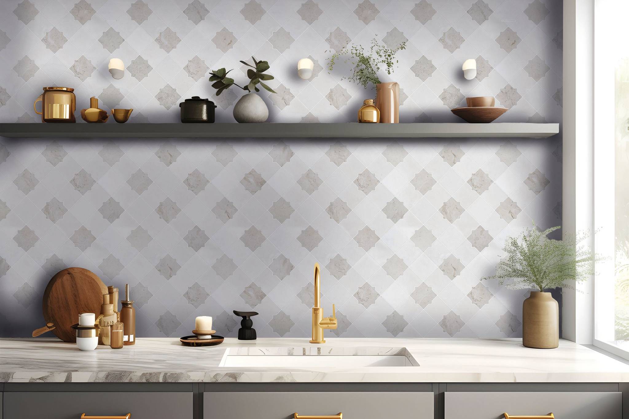 Star & Square White & Beige Mix Marble | North Hills Flooring