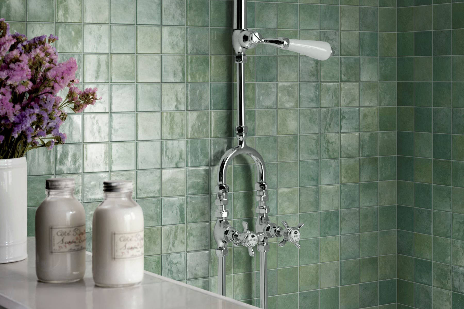 Zellige Glazed Ceramic Soft Green Mix 3 | North Hills Flooring