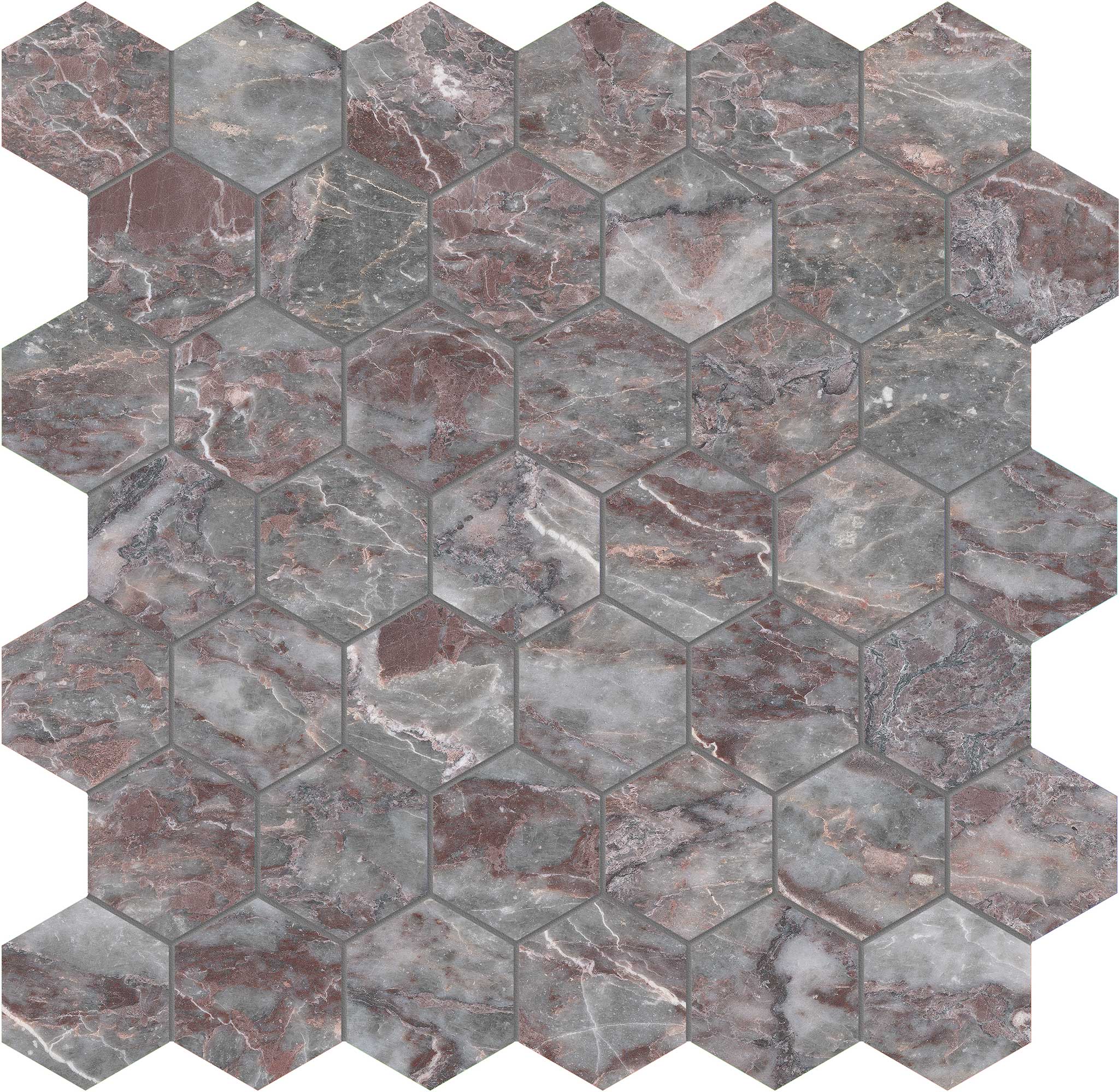 Sereno Burgundy 2 Hexagon Mosaic | North Hills Flooring